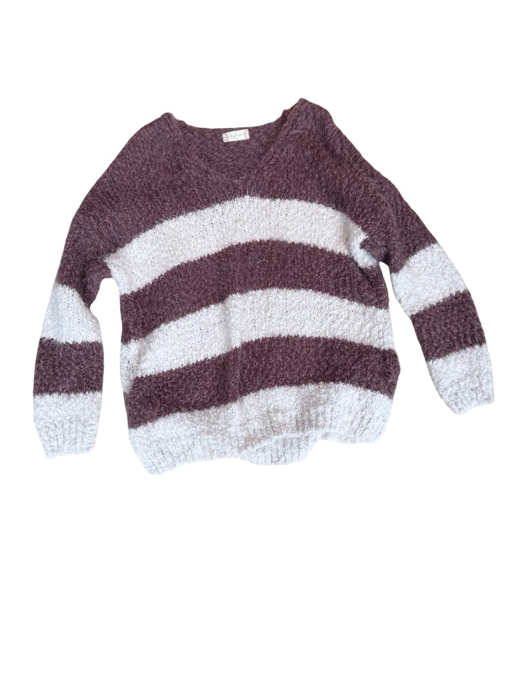 Altar'd State Chunky Striped Scoop Neck Sweater - Mauve and White